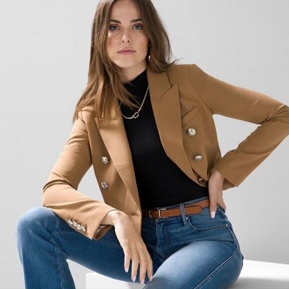 White House Black Market Jackets & Blazers - WHBM Studio Double-Breasted Cropped Blazer Toasted Coconut Caramel Tan Jacket 4